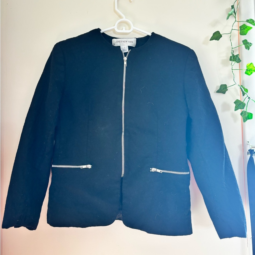 Jones New York Black Blazer with Silver Zipper